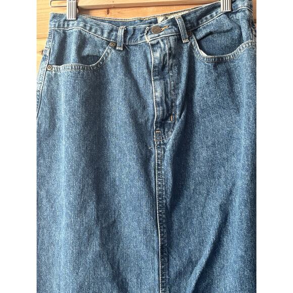 VTG Eddie Bauer Denim Pencil Skirt Maxi Sz 8 Front Slit Bohemian Lagenlook - Picture 2 of 6